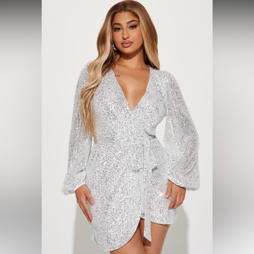 Fashion Nova Silver Sequin Mini Dress